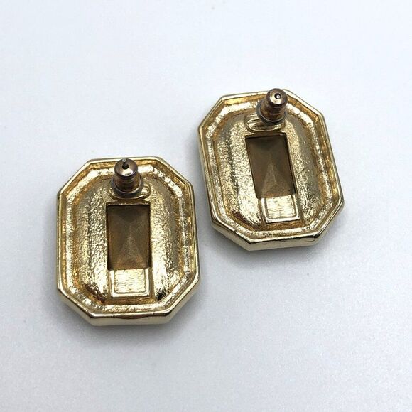 Vintage Blue Rhinestone Earrings Costume Gold Halo Extra Large Statement Glam - Picture 4 of 4